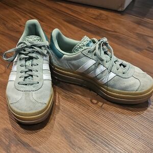 adidas Sage Green Suede Sneakers with White Stripes